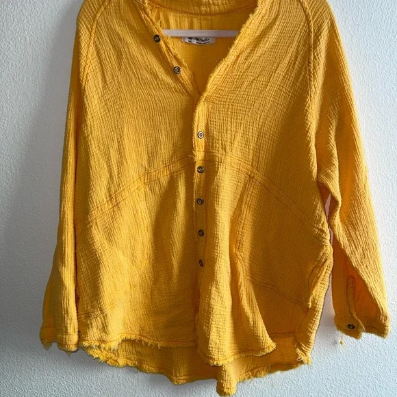 We The Free Mustard Button-Down Shirt S - Picture 3 of 6